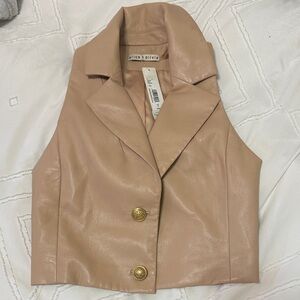 Alice + Olivia Blush Pink Faux Leather Sleeveless Vest with Gold Buttons